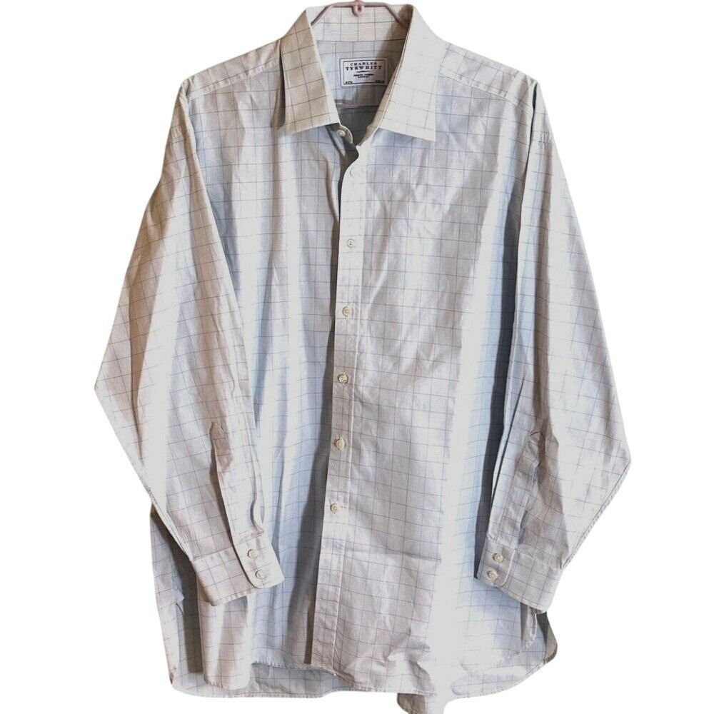 Charles Tyrwhitt White W/ Blue Stripes Button Down Long Sleeve Shirt 18/37